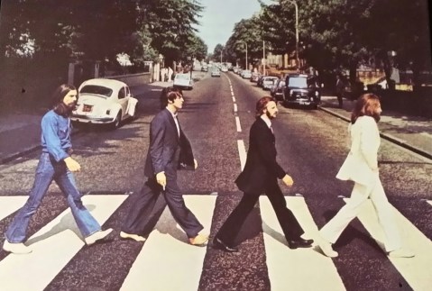 The Beatles at the zebra crossing on Abbey Road, London